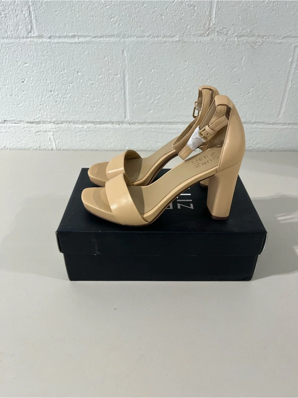 Naturalizer Beige Block Heel Ankle-Strap Sandals